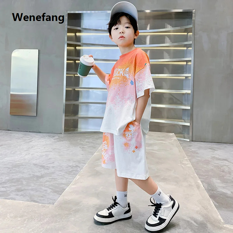 Wenefang Boys Sports Suit Summer Basketball Sets New Children's Fashion Fifty percent discount Outfit Kids Short-Sleeved Top Shorts 2 Piece 2-14 Years Old