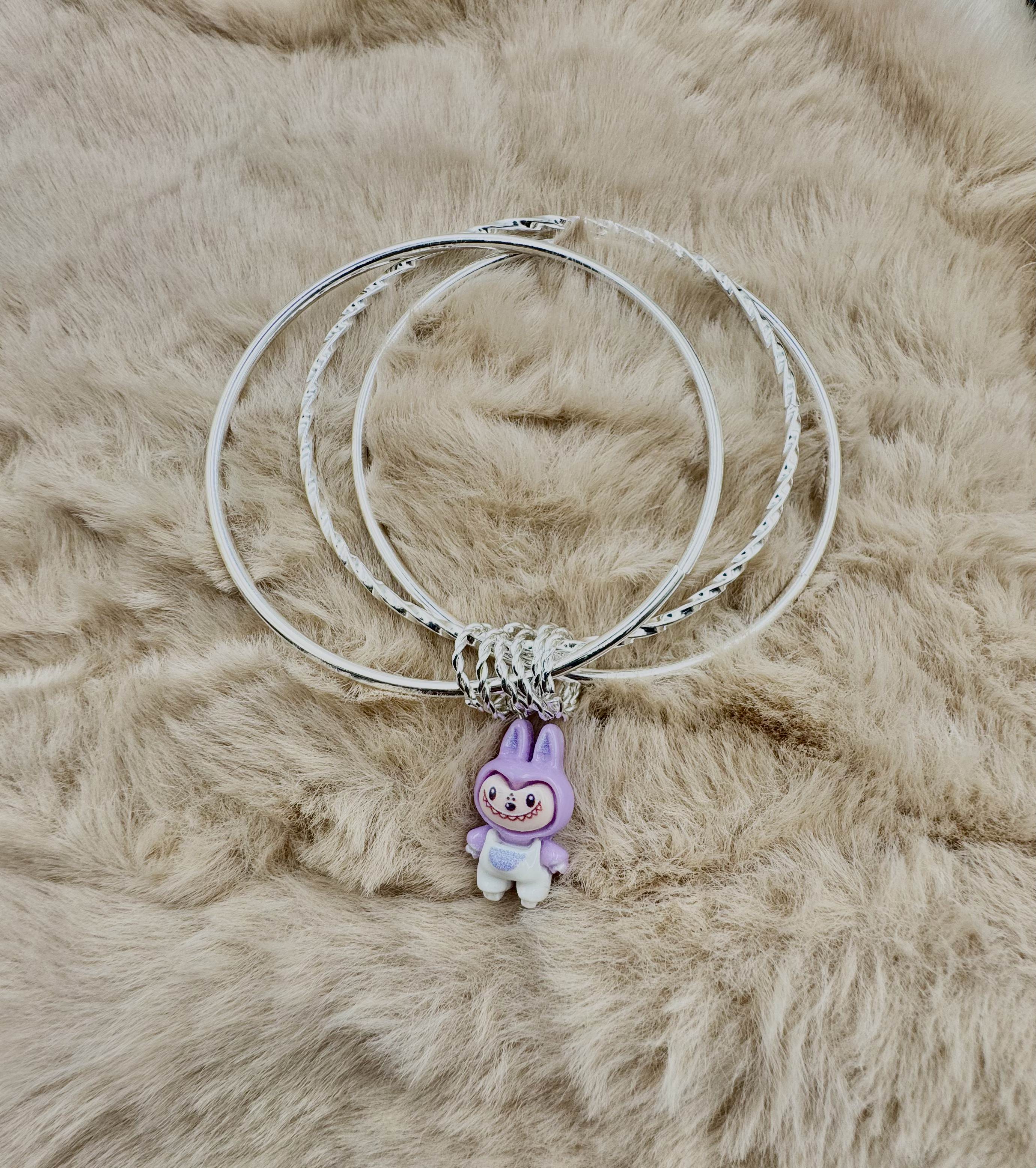 Labubu Purple Charm Adjustable Bracelet for Girls