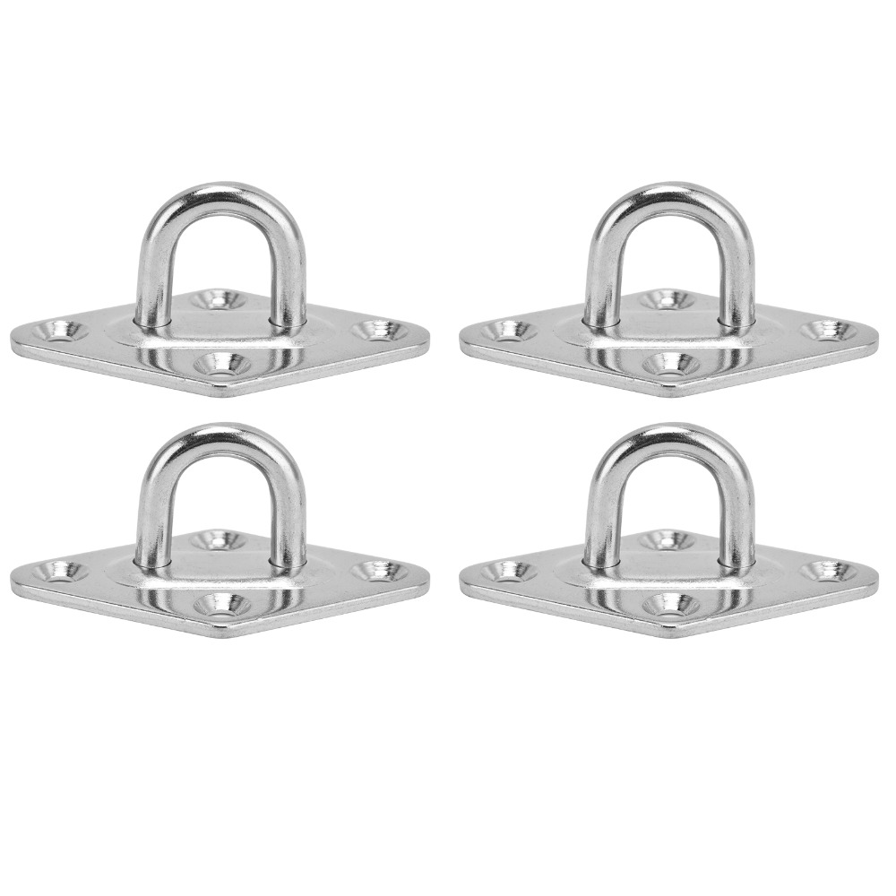 4 PCS Durable 304 Stainless Steel Heavy Duty Hammock Hanging Kit Rhombus Includes Screw Bolts Stainless Steel Pad Eye Plate Ceiling Hook for Swing Chairs For Indoor & Outdoor Hammocks and Swing Chairs