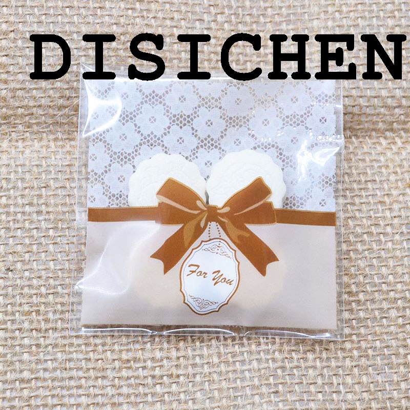 DISICHEN Fashion 50 Pcs 7*10cm/7*7cm Cute Pink Bow Design Cake Gift Packages OPP Bags Plastic Candy Cookies Biscuits Bags Wedding Party Supplies