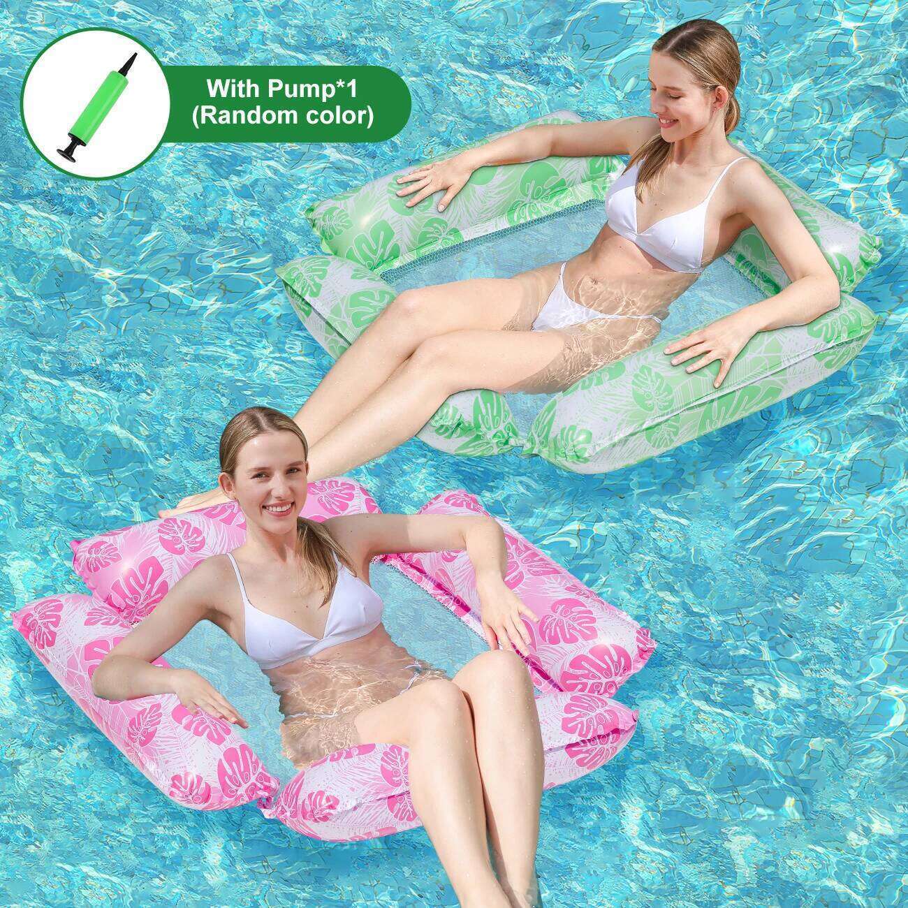 1PC 4-Tube Iatable Hammock (with Hand Pump) + Fun Floating Mat - Lightweight Summer Gear for Pool, Lake or Beach