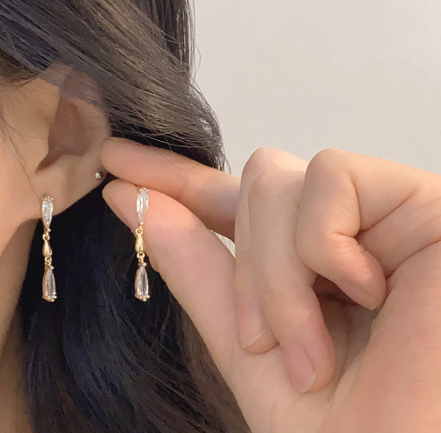 French Luxury Water Drop Zircon Exquisite Temperament Long Earrings Women Fashion (Drop Earrings ) - Best For Gifting