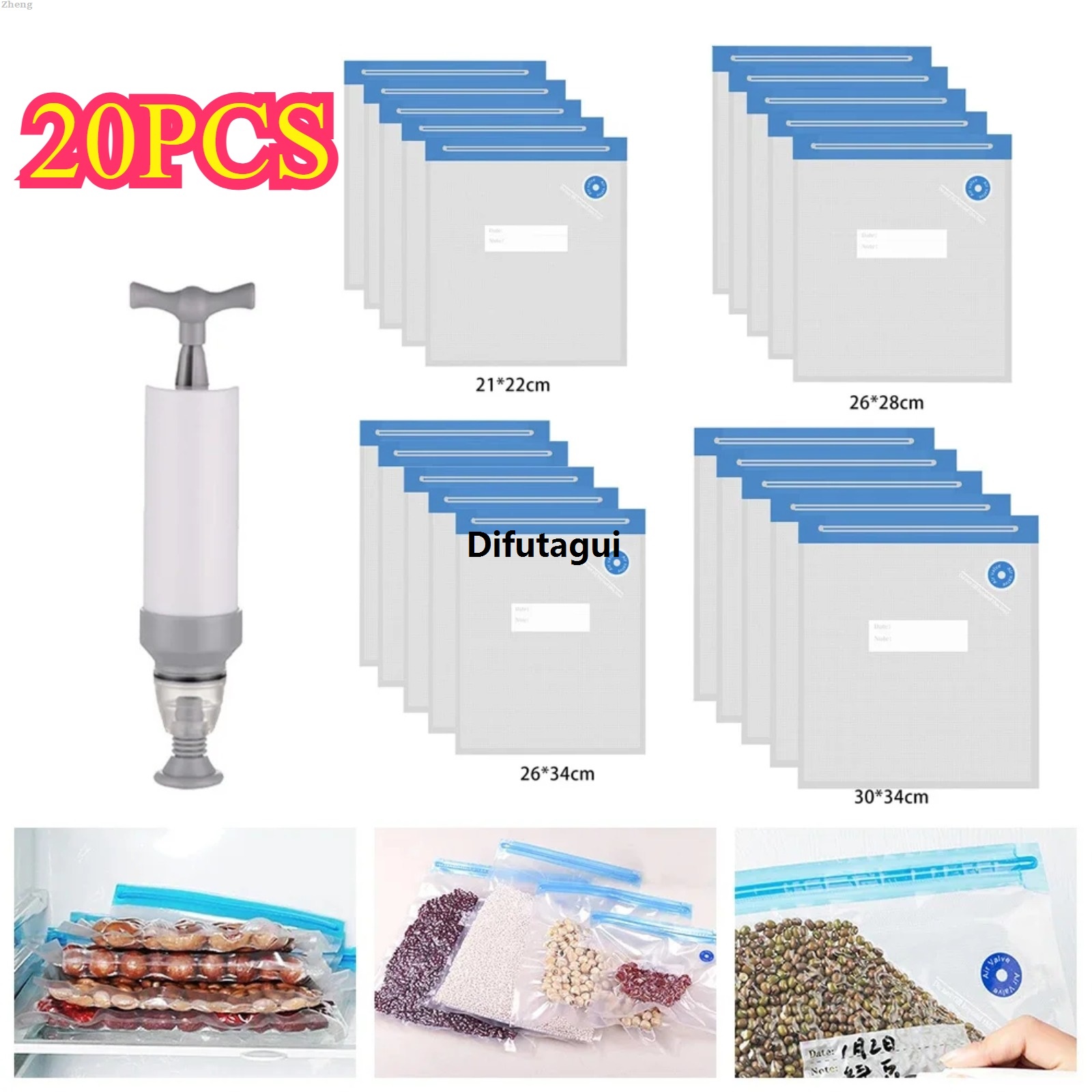 Difutagui Zheng Storage food reuse vacuum food household food bag sealing High Quality vacuum compression bag can snack bag kitchen accessories