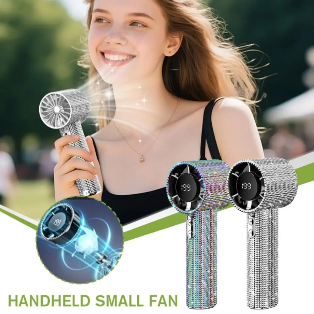 Stylish Accessories Small Size Mini Portable Fan LED Powered Sparkling Imitation LED Personal Fan Cute Design Pattern Rechargeable Mini Fan Personal Use