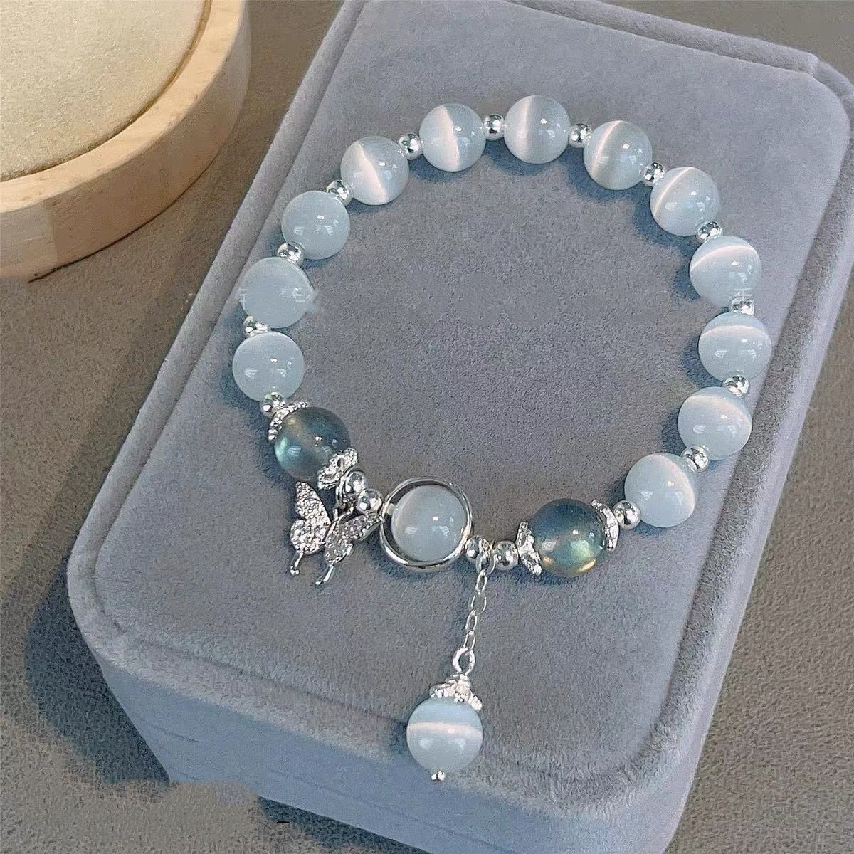 1 Piece Opal Sea Blue Treasure Moonlight Crystal Bracelet Light Luxury Elastic Bracelet