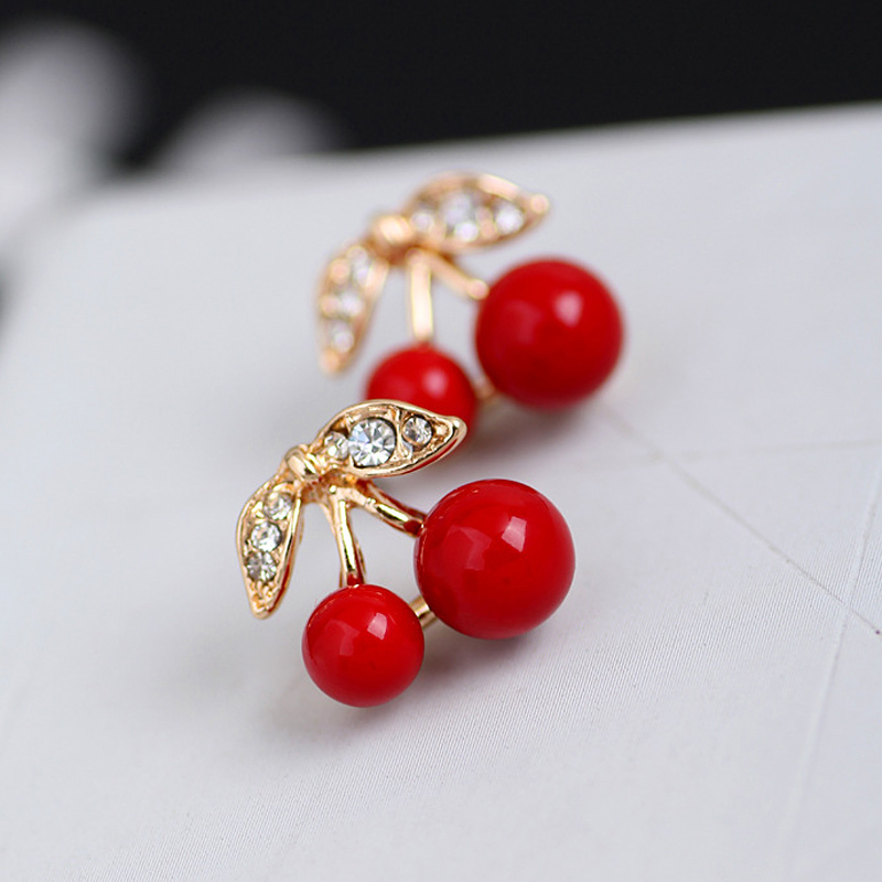【Happy LifeStore】Wo Cute Red Cherry High-end production zinc alloy material Stud Earrings LXH