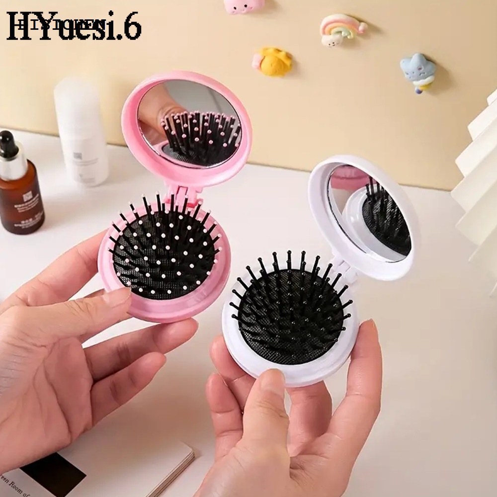 DISICHEN Original Mini Foldable Round Massage Hair Comb Travel Multifunctional Compact Hair Brush With Mirror For Women Girls Styling Tools