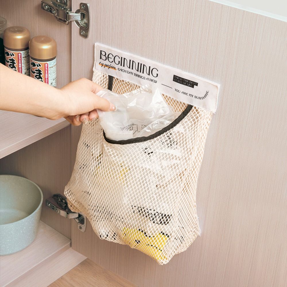 Kitchen Reusable Kitchen Hanging Mesh Bag Polyester Wall Mounted Fruit Vegetable Storage Net Bag Large Capacity Net Pocket