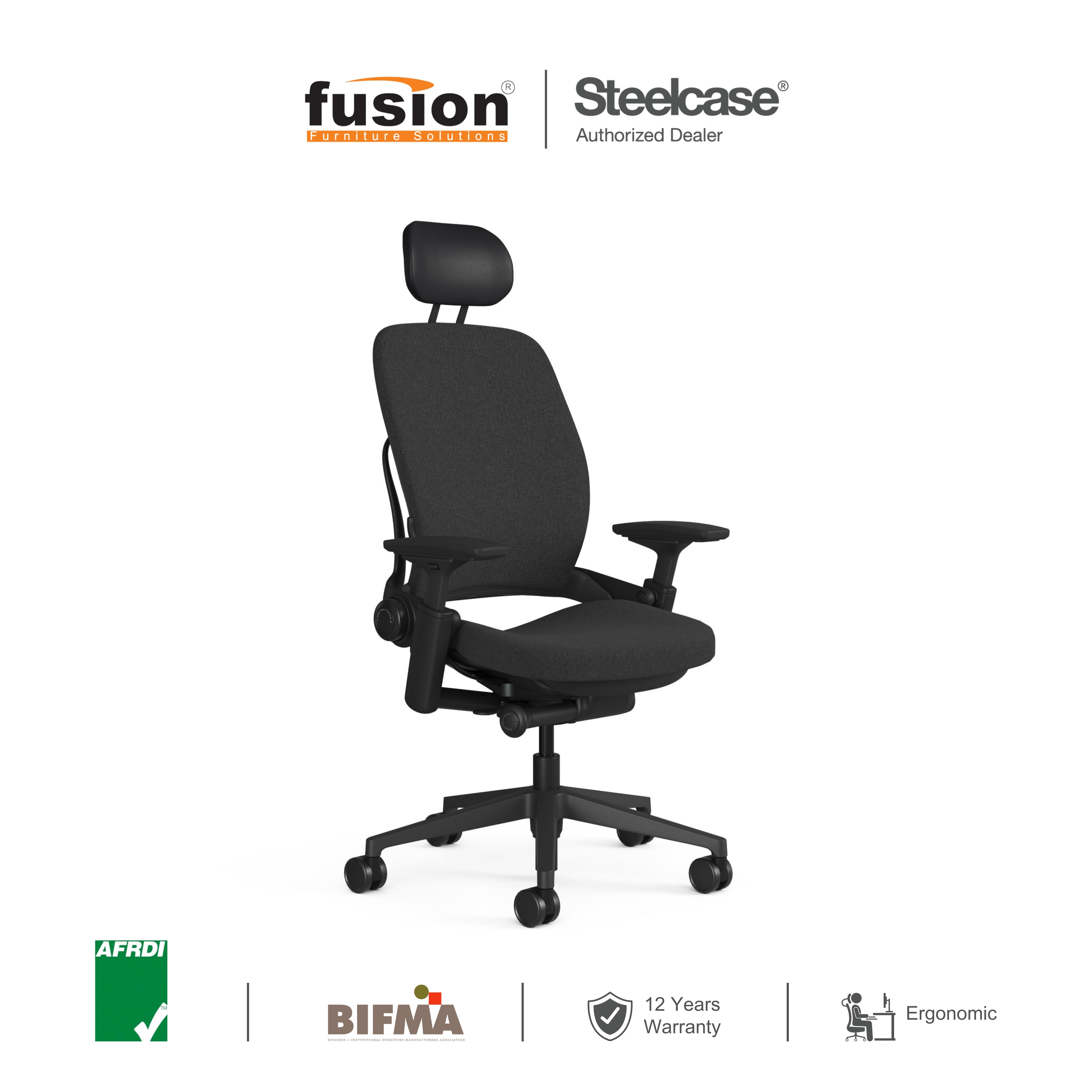 Steelcase Leap Leather Chair with Headrest | Ergonomic Office Chair | Executive Leather Chair | Boss Chair