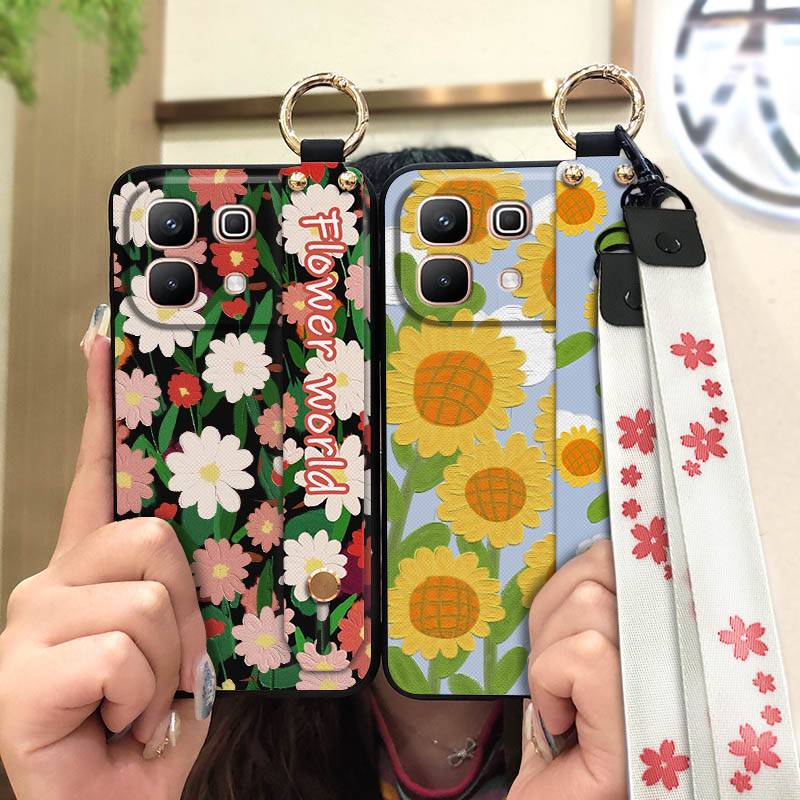 Anti-dust Ring Phone Case For VIVO Y600 Pro Protective Flower Durable Phone Holder Waterproof Silicone Oil Painting