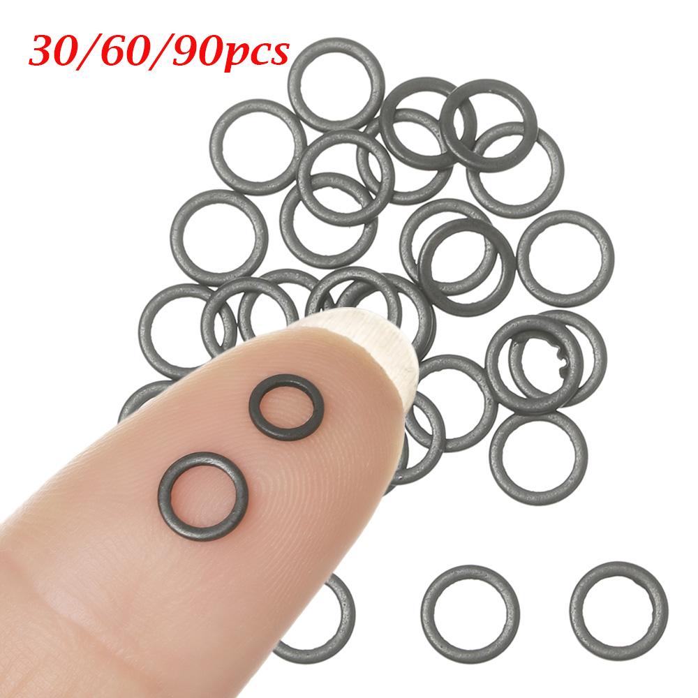 30/60/90pcs New Black Metal Tippet Rig Ring Carp Fishing O Ring Terminal End Tackle Accessory Flat Round Matt
