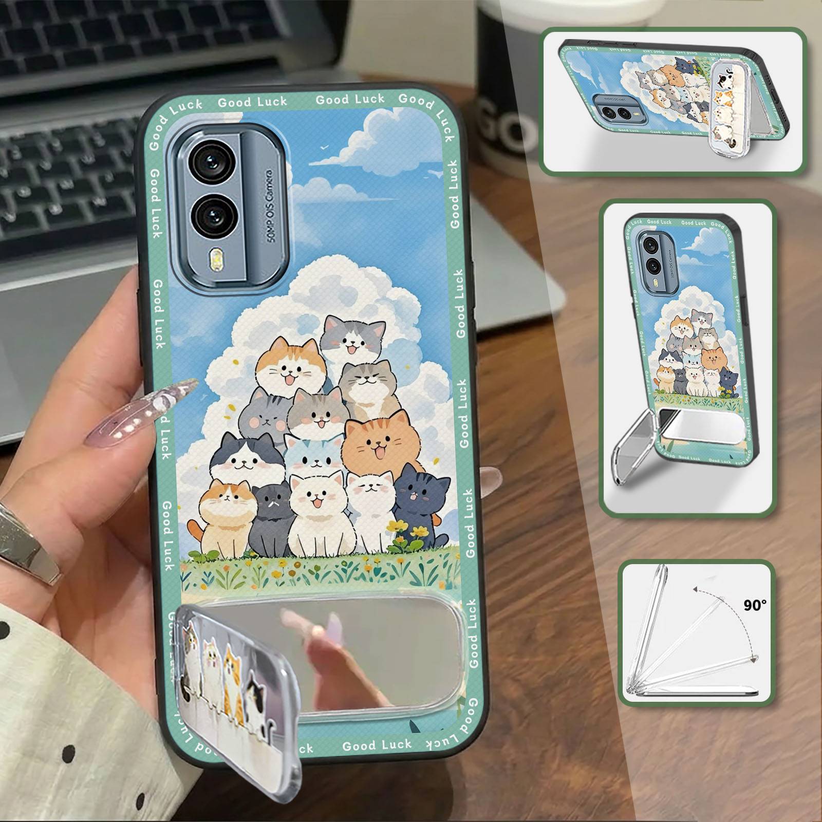 Back Cover Protective Phone Case For Tecno Pova3/LF7 Cloth Patch Makeup Mirror three-dimensional 3D Cute Shockproof TPU