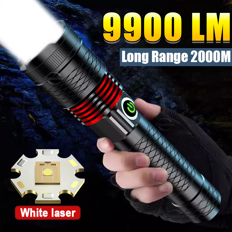 Luxury Super 9900LM High Power White Laser Flashlight Ultra Powerful LED Flash Light Spotlight Long Range Torch Zoom Emergency Light
