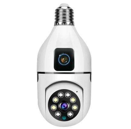 Dual Lens Bulb Camera Two Ways Audio Color Night Vision Smart Home Security Wireless WIFI Indoor Camera