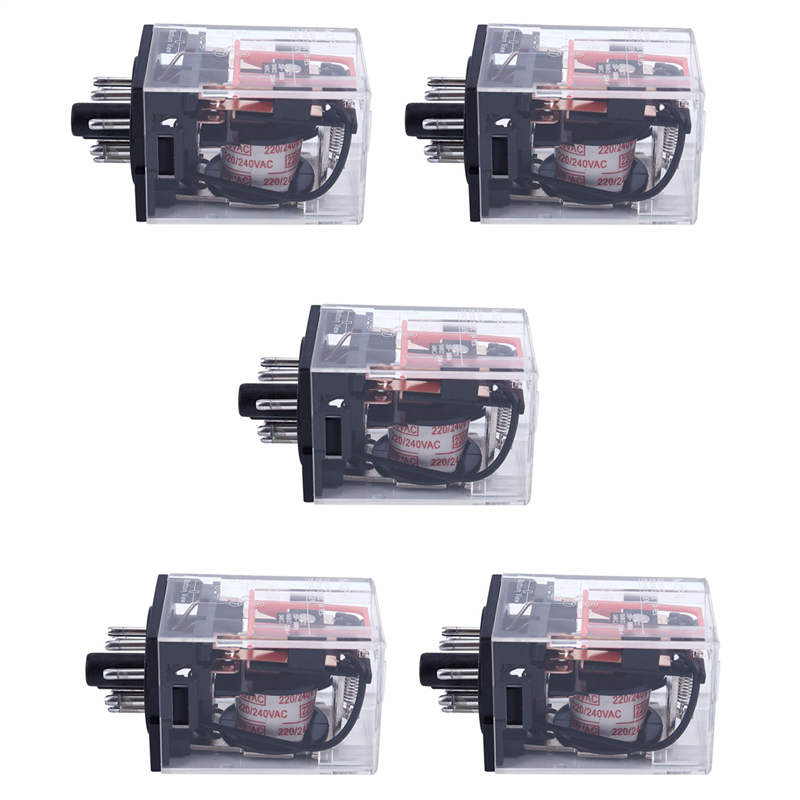 ARELENE 5X AC 220V/230V Coil Voltage PCB Power Relay 8 Pins DPDT 2NO 2NC MK2P-1