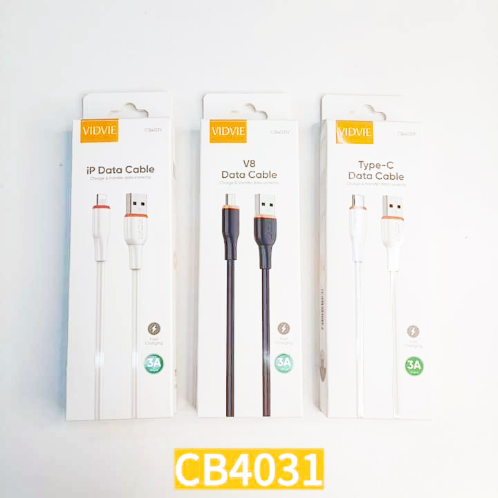 Vidvie 3A Fast Charging Genuine Data Cable with USB to Micro USB, Type C and Lightning (6 Months Warranty)