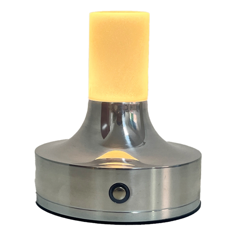 Candle Table Lamp Short Style for Bedroom Rechargeable Wireless Touch Lamp Camping Rechargeable Type-C Desk Lamp Silver
