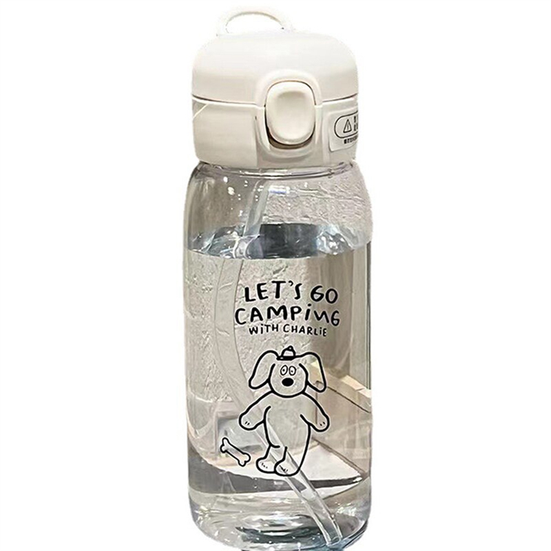 SptrryPlastic Water Bottle Water Cup with Straw Large Capacity Portable Drop Resistant and Portable Cup Cartoon Suction Cup