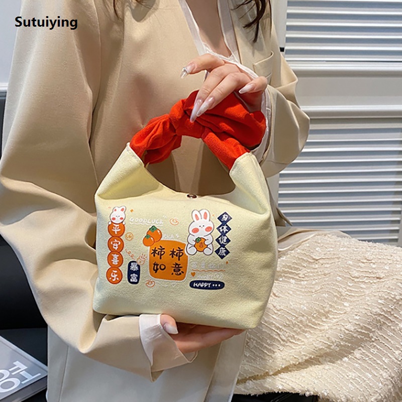 Sutuiying 1Pcs Cute Canvas Handbag Cartoon Small Bucket Bag Storage High Quality Bag Women Girls GJCUTE | Fashion New Design hand bag