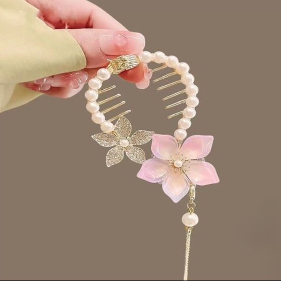 ATO 1Pc Tassel Pearl Flower Ball Hair Clip HCM409340