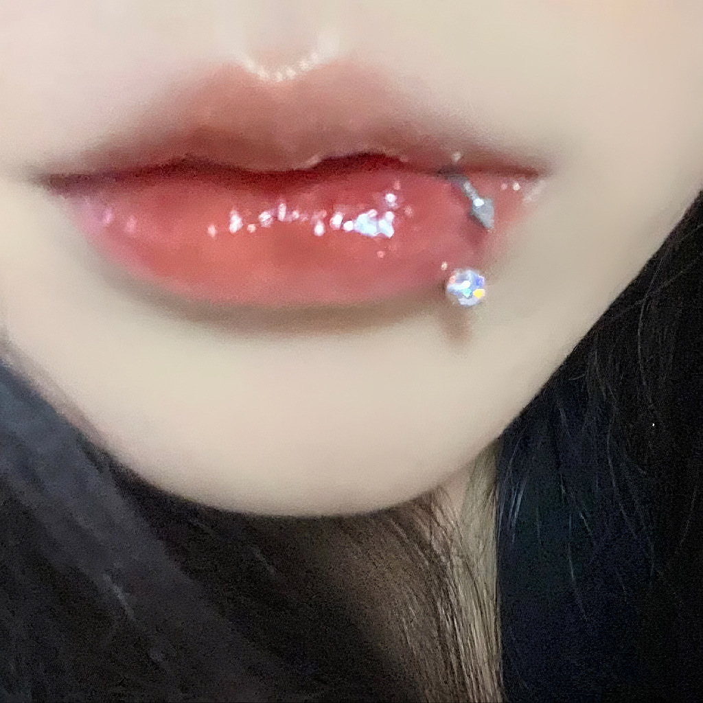 【Mega Sale】Lip hot girl sweet cool coated glue mud ball color flash nail lip ring ear bone nail piercing jewelry new