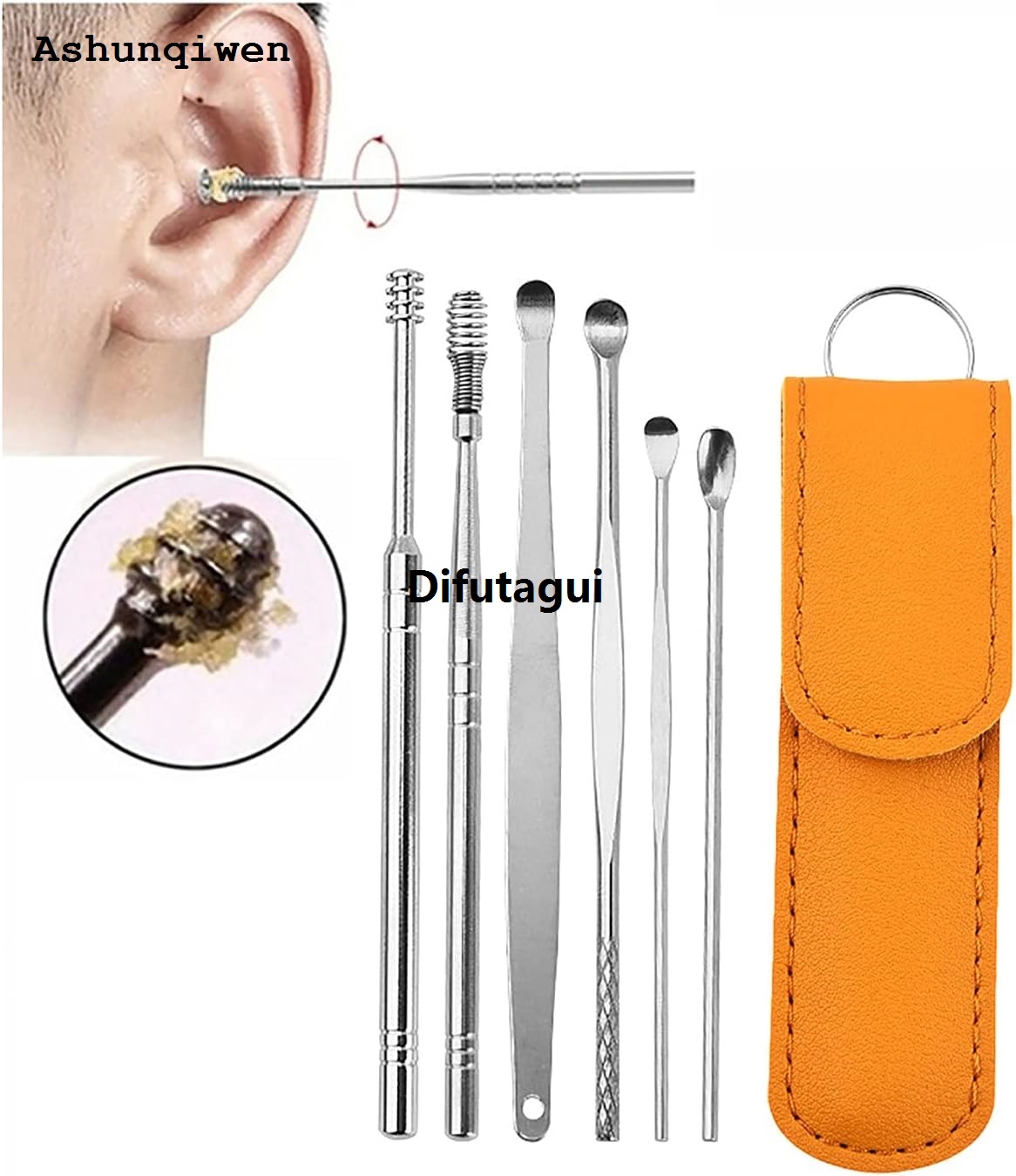 Difutagui 6 PCS Ear Wax Cleaning Remover Hot Selling Tools Stainless Steel