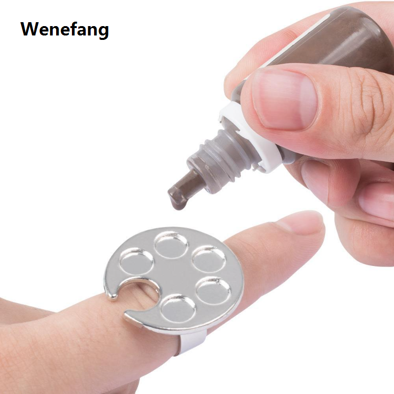 Wenefang Mini Nail Art Color Palette Cute Round/Footprint Design Finger Ring Mixing Color UV Gel Painting Palette Manicure Nail Tools