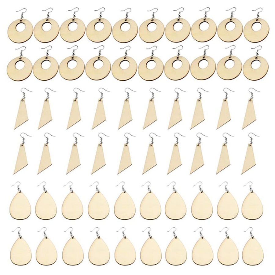 ARELENE 60Pcs Unfinished Wood Blank Earrings with Holes and Earrings Hooks for DIY Jewelry Making
