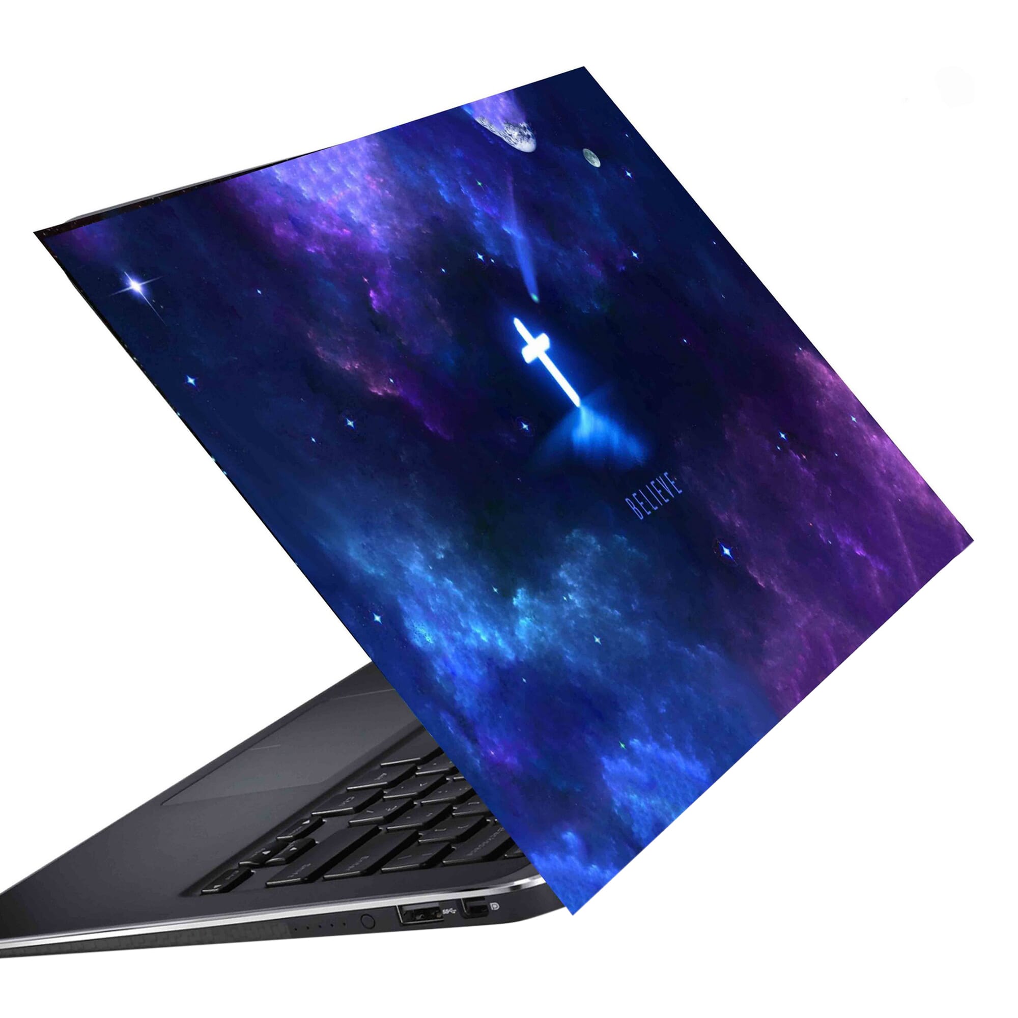 Laptop Skins And Wraps For All Models Cross And Believe Illustration, Religious, Christian, Galaxy