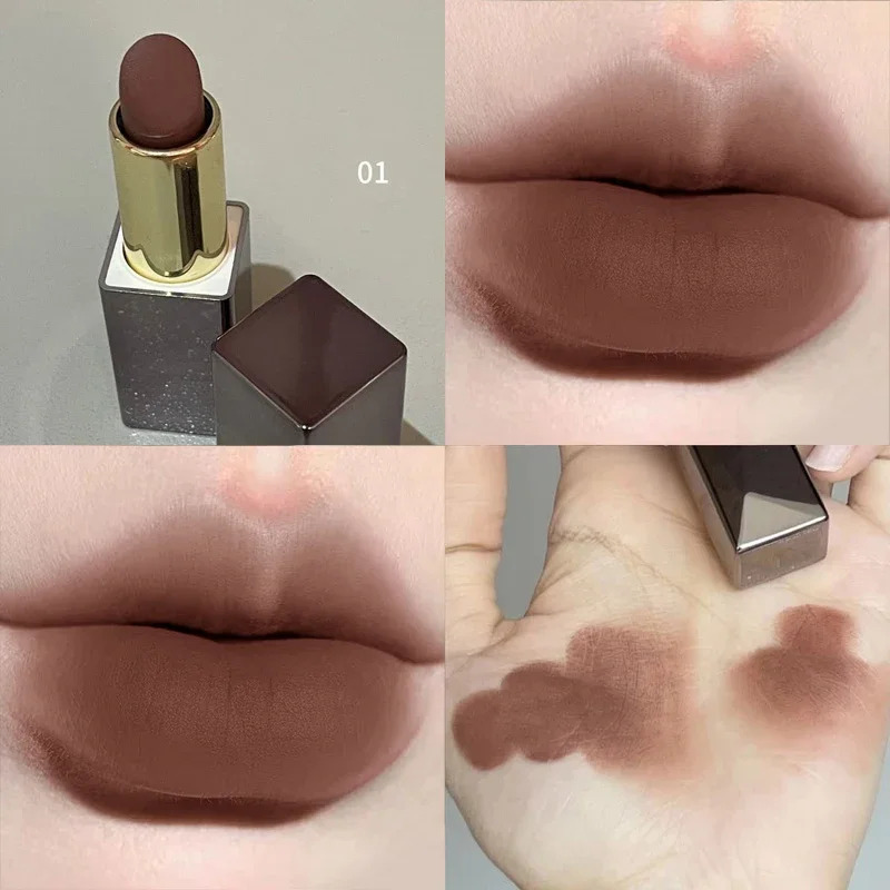 New Matte Punk Dark Brown Lipstick Waterproof Lip Gloss Long Lasting Non-Stick Cup Smoked Matte Lipstick Korean Makeup Cosmetic