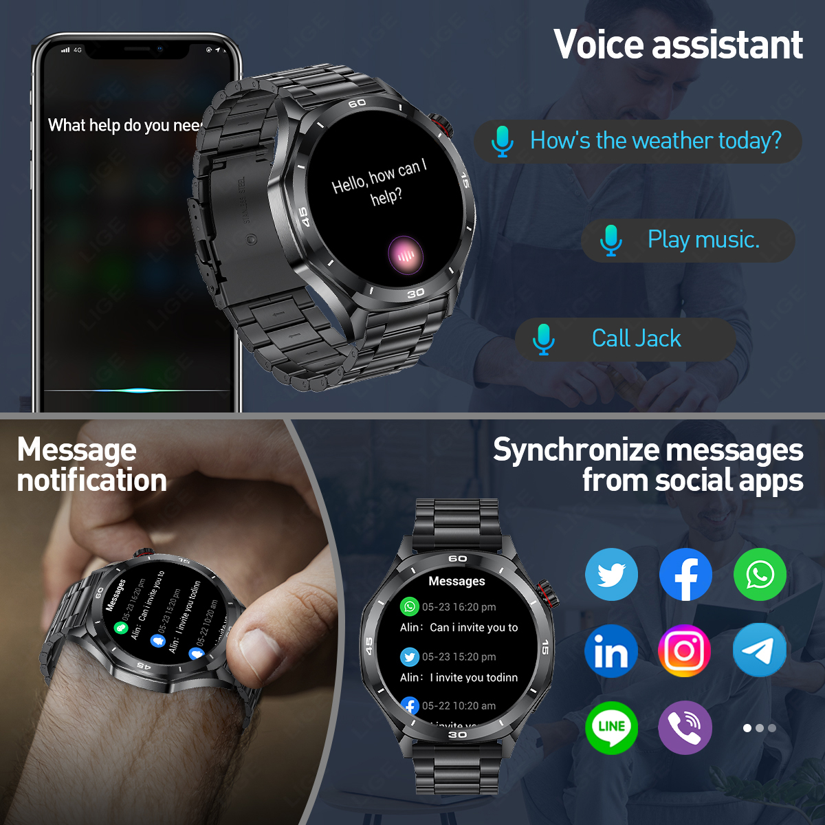 Linman LIGE For HUAWEI Smart Watch Men 360*360 1.52| HD Screen Heart Special Rate Bluetooth Call Waterproof Man Business Smartwatch 2025 New