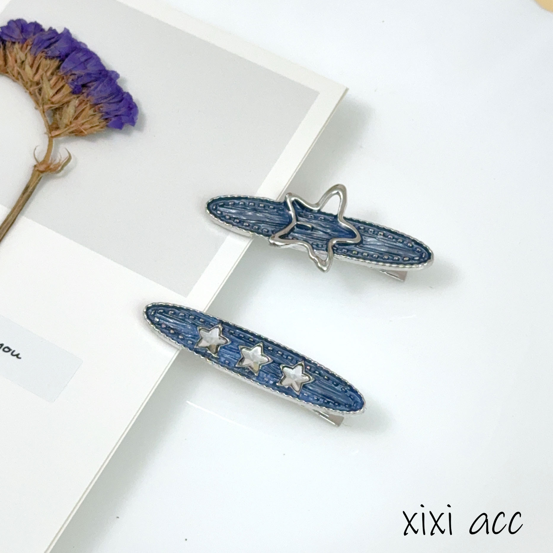 Dopamine sweet and cute star hairpin female blue pentagram side bangs clip personality versatile hairpin