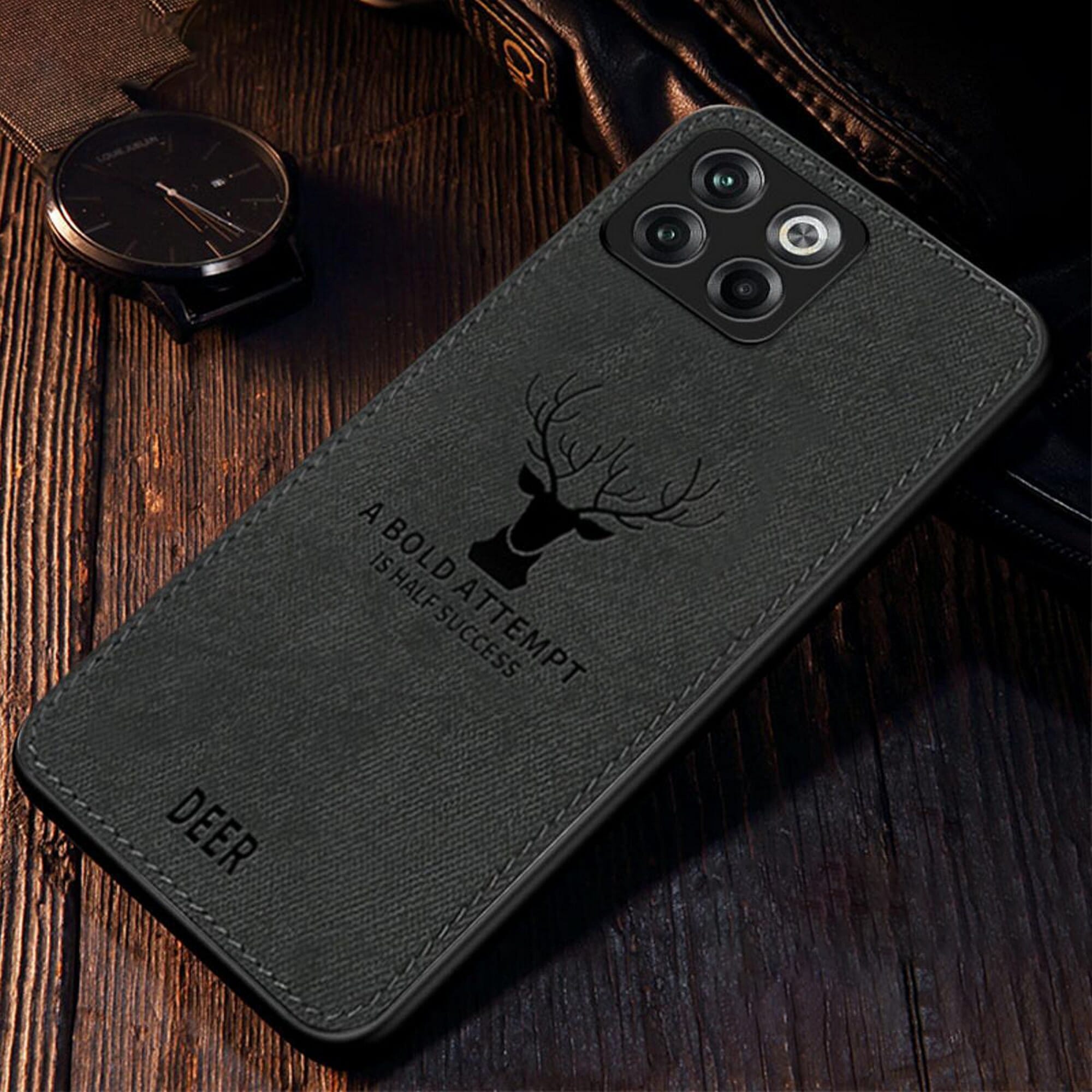 Biruiqu For OnePlus 10T 5G Hybrid Soft TPU Deer Pattern Leather Shockproof Case Cover
