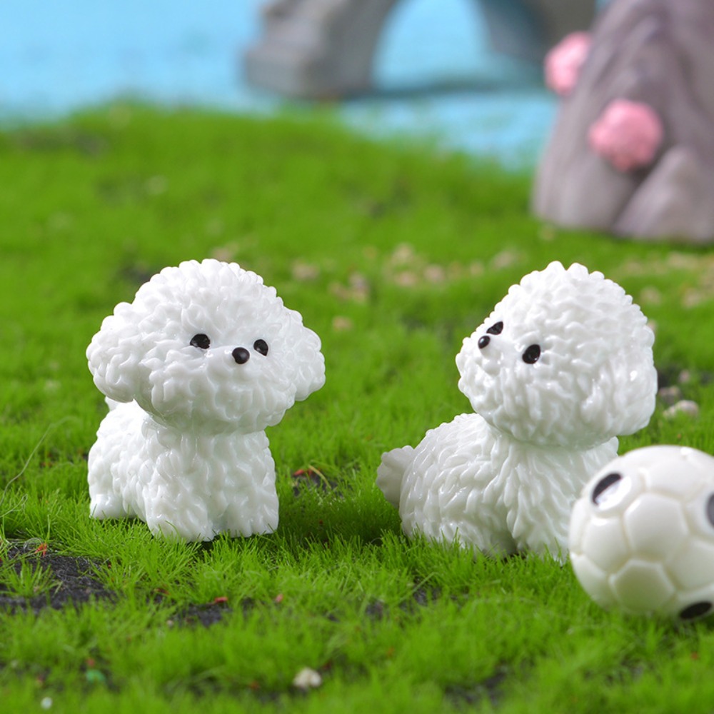 Mini Cute Dog White Bichon Frise Garden Ornaments Desk Accessories Micro Landscape Home Decorations Cartoon Dog Model Car Desktop