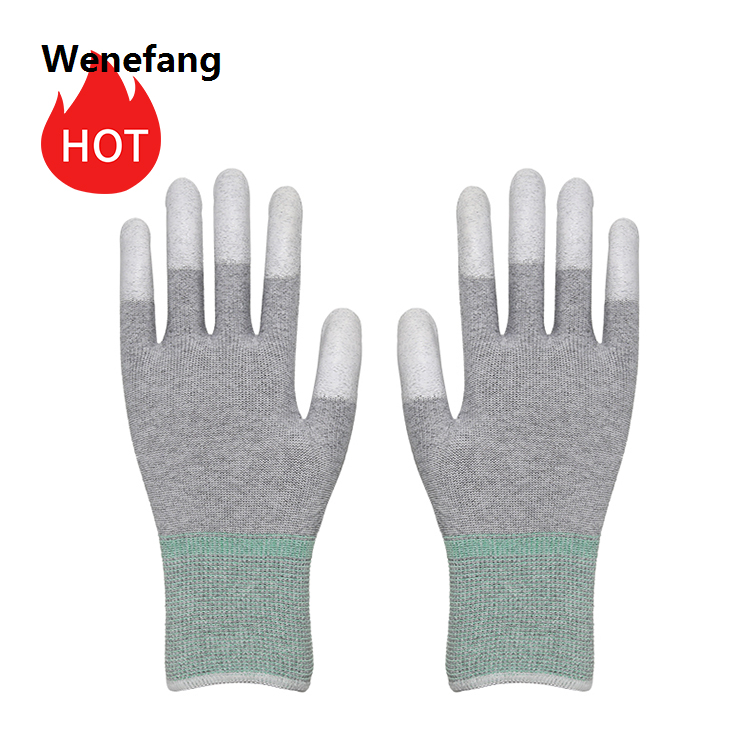 Wenefang 1pair Knit Anti Static Pu Fingertip Coated Insulated Cut Resistant Gloves Industrial Work Safety Esd Cleanroom Polyester Gloves