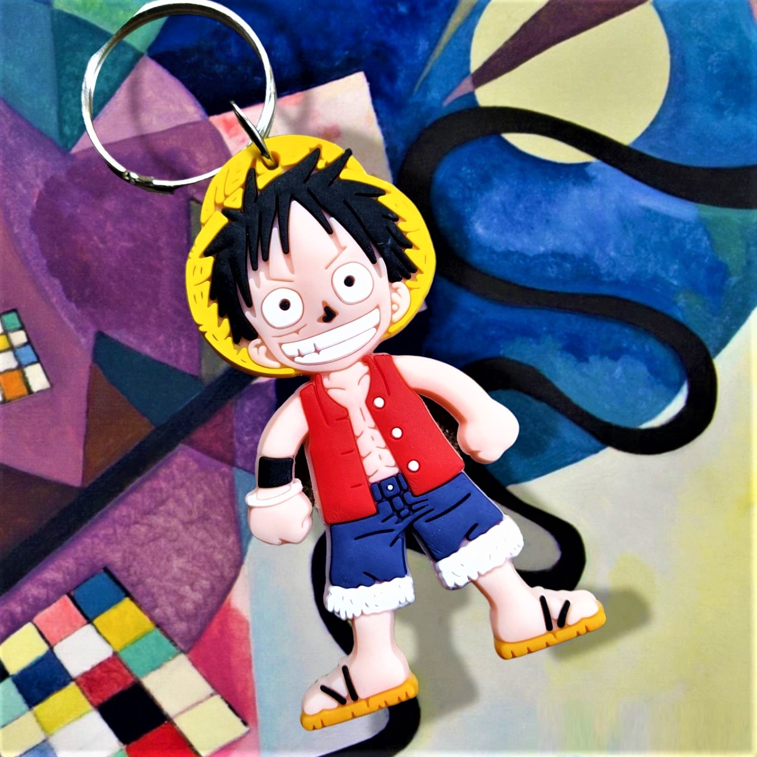 One Piece Anime Character Luffy Keyring Keychain Double Sided Rubber Key Ring Charm Gift
