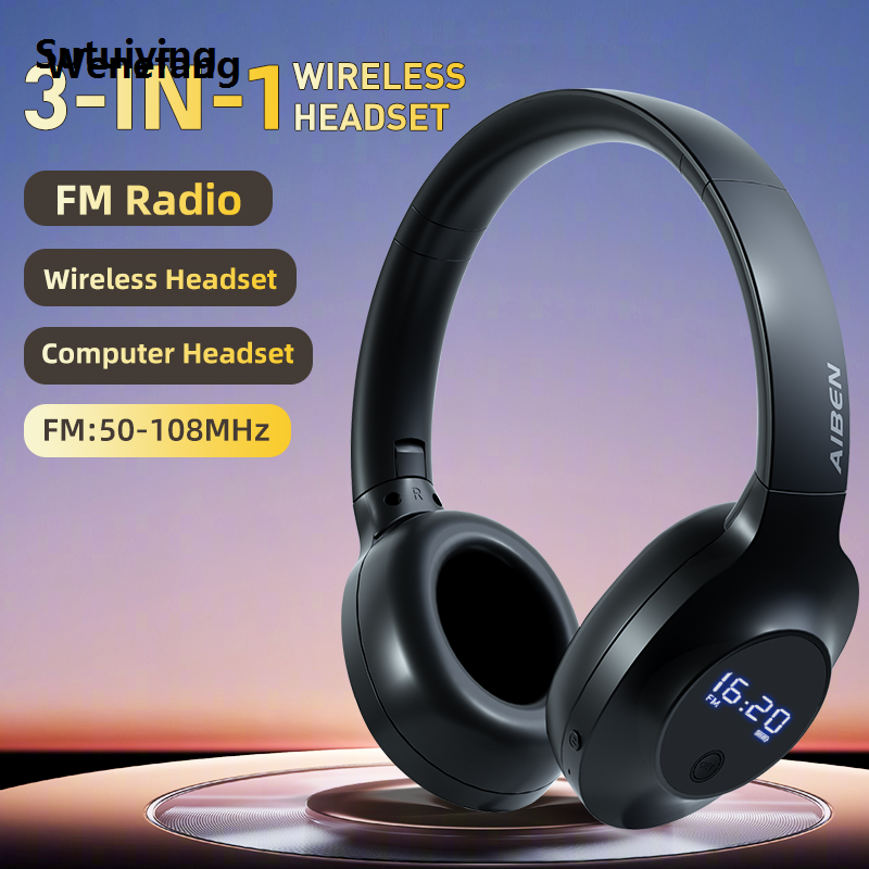 Wenefang Sutuiying AIBEN Wireless Over-Ear Headphones with FM Radio Hi-Res Audio Deep Profesional Hot Selling Bass, Foldable Design for Travel, Home, Office Wireless 5.0