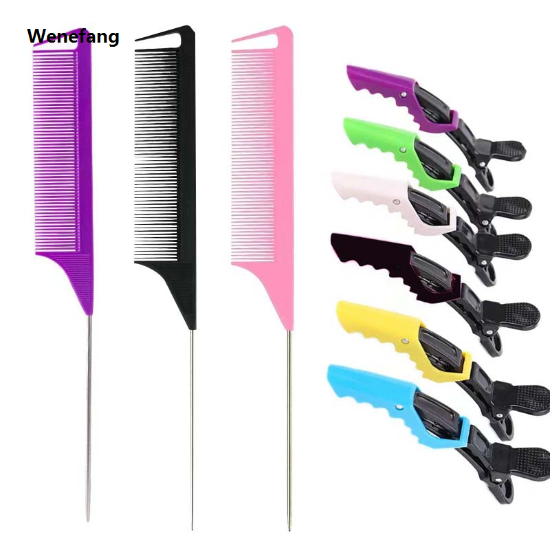 Wenefang 9PCS Alligator Clips and Steel Pins Pointed Tail Picking Comb Sales promotion Heat-resistant Anti-static Supplies Professional Hairdressing
