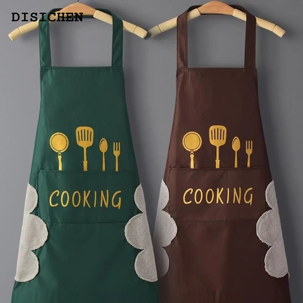 DISICHEN 【2025 Version】 Korean Oilproof Waterproof Apron With Pockets Women Men Wiping Apron Kitchen Cooking Apron Home Unisex Cleaning Tool
