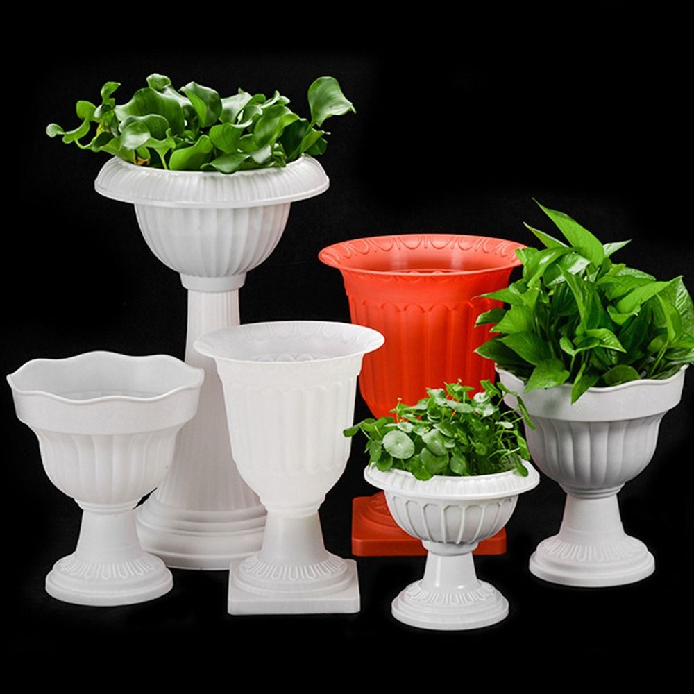 Growing Container White Roman Flower Pot Plastic Romantic Flower Planter Retro Porch Planter Green