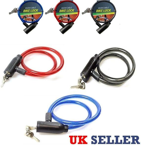 Anti-Theft Bike Lock, Helmet Safety Lock, Bicycle/Cycle Cable Lock Multicolor with 2 Keys Pk of 2