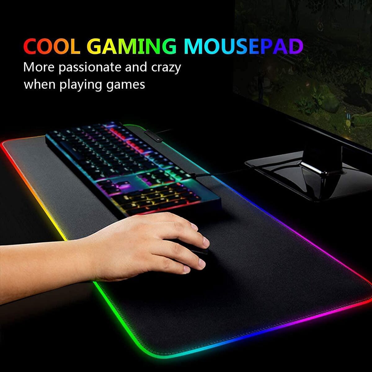 GMS GB-5 RGB Gaming Mouse Pad Extended Stitched Edges 14 Lighting Modes