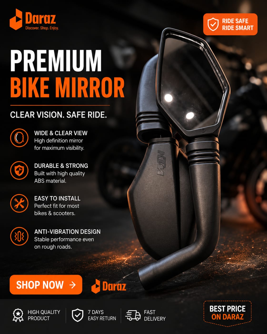 Universal Motorcycle Rear View Mirror Set (Pair) \ Modern Sporty Design