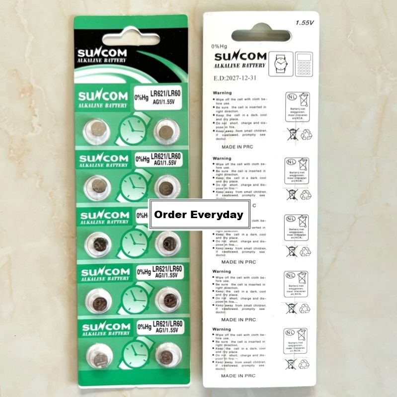 Pack Of 10 Original Suncom Watch Cell 626, Hand Watch Button Alkaline Battery Replacement Same Model. Ag1, Lr621,364, Sr621Sw, Lr621H, 364A, Lr60, 164, 164A, Sr621, Sr621Sw
