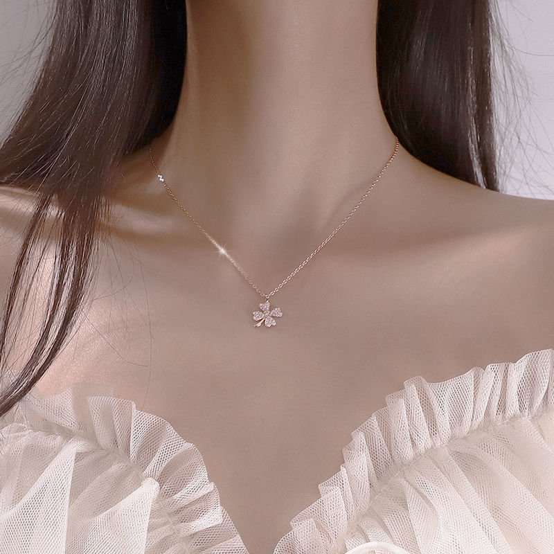 Stainless Steel Shining Zircon Clover Pendant Necklace (Best For Gift Ever )