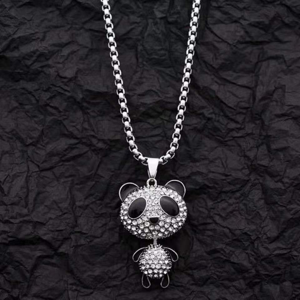 【VisioN Super Shop】XL new online influencer necklace cute with lesser panda pendant men's hip hop pendant sweater chain couple accessories