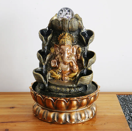 Lord Ganesha Fountain with LED Lights Decor Decoration Hindu Religious ( medium