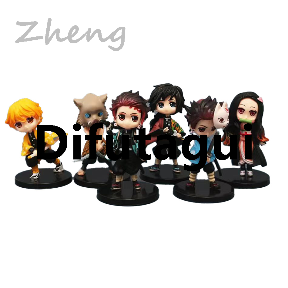 Difutagui Zheng 6pcs Anime Demon Slayer Figure Nezuko Tanjirou Zenitsu Inosuke Kyoujurou Special Luxury Giyuu Kawaii Qposket Figural PVC Model Toy Collect Gift