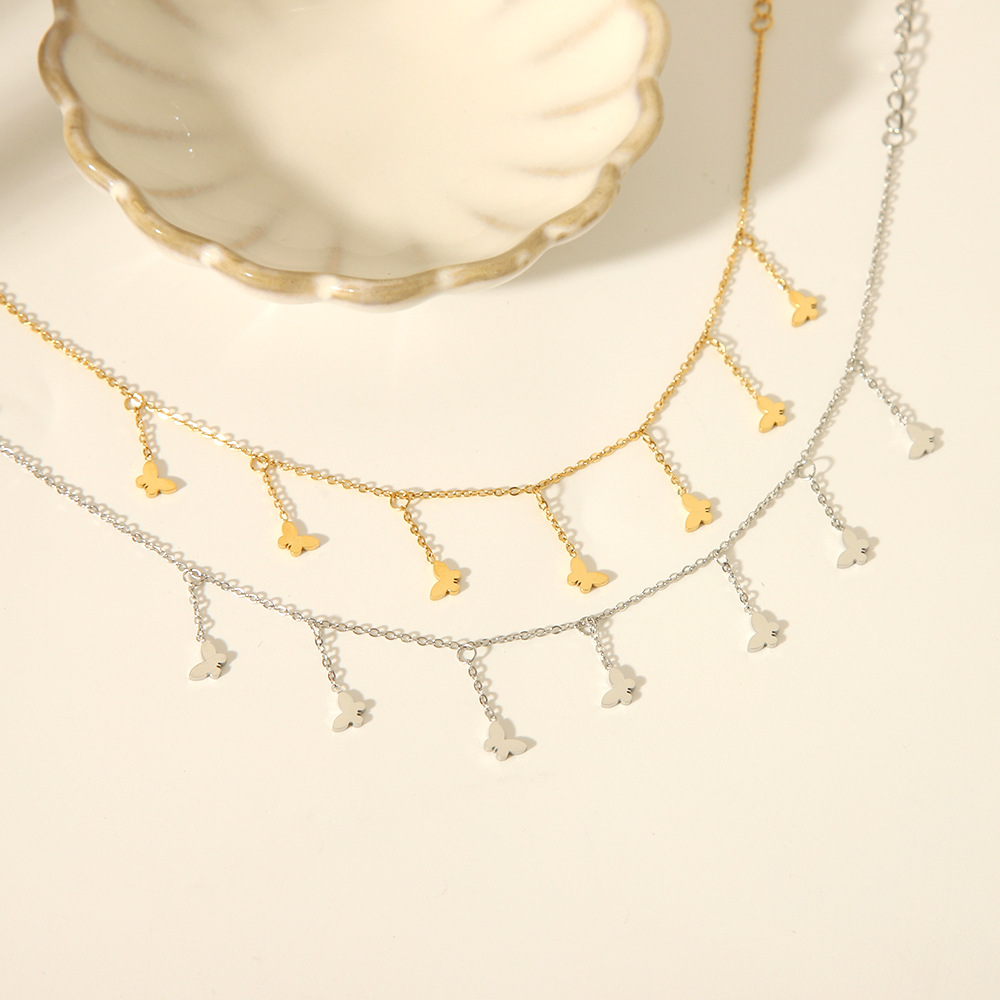【Whoever uses it, who praises it】Summer new stainless steel gold-plated anklet simple fashion high-grade exquisite small butterfly pendant anklet
