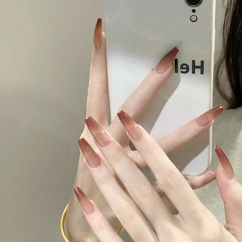 24Pcs Long Rose Red Fake Nails with Glue DIY Art Design False Artificial Nails